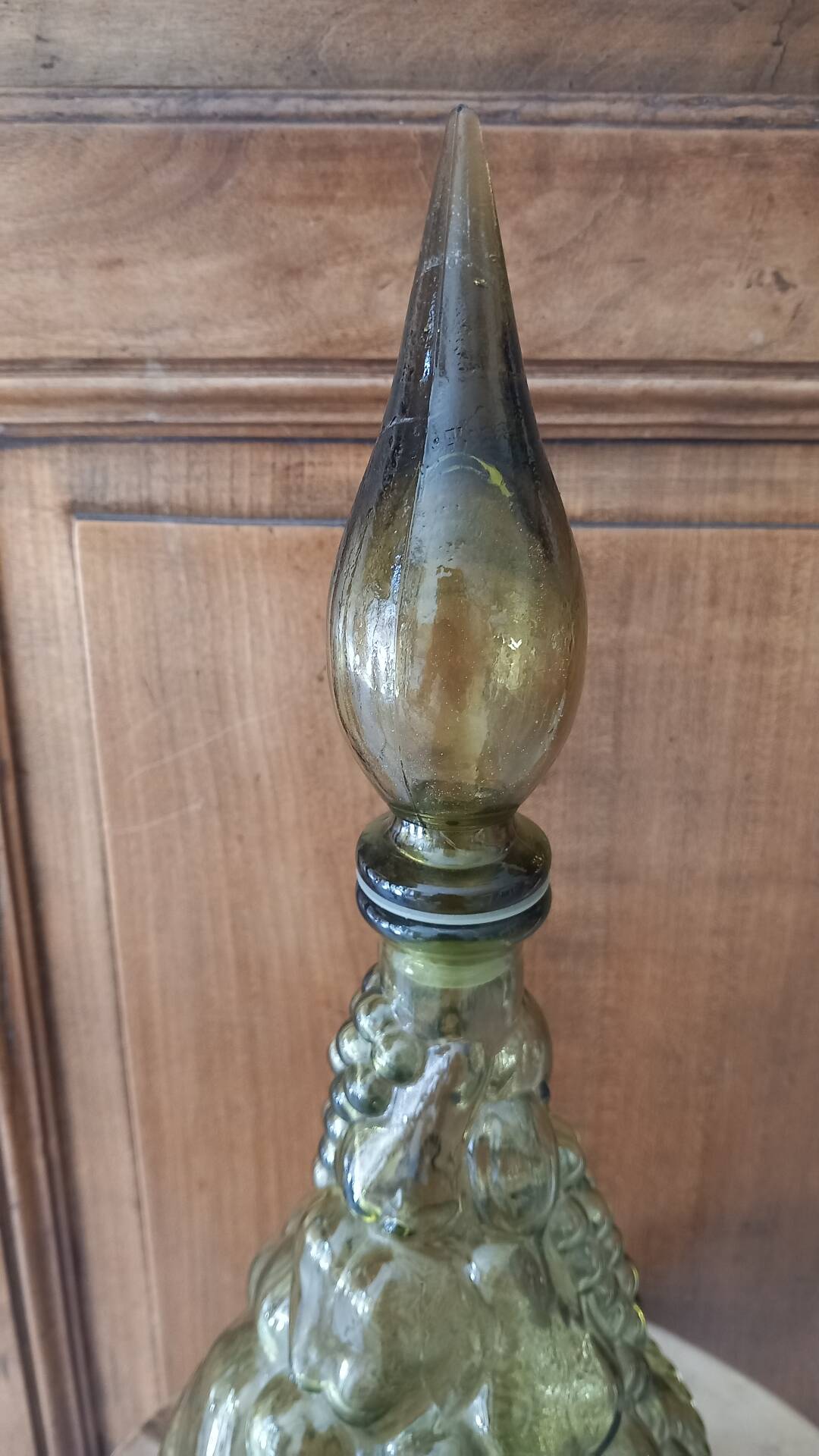 Italian carafe genius glass bottle from Empoli 60s 70s.