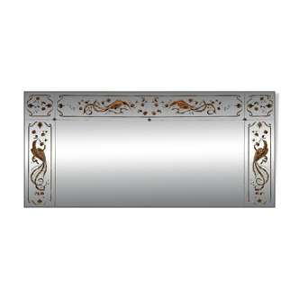 Brasserie mirror in glass with eglomisé decoration "The Paradise Birds"
