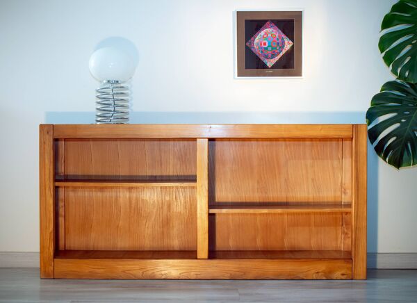 Bibliothèque/enfilade basse minimaliste en orme, 1980