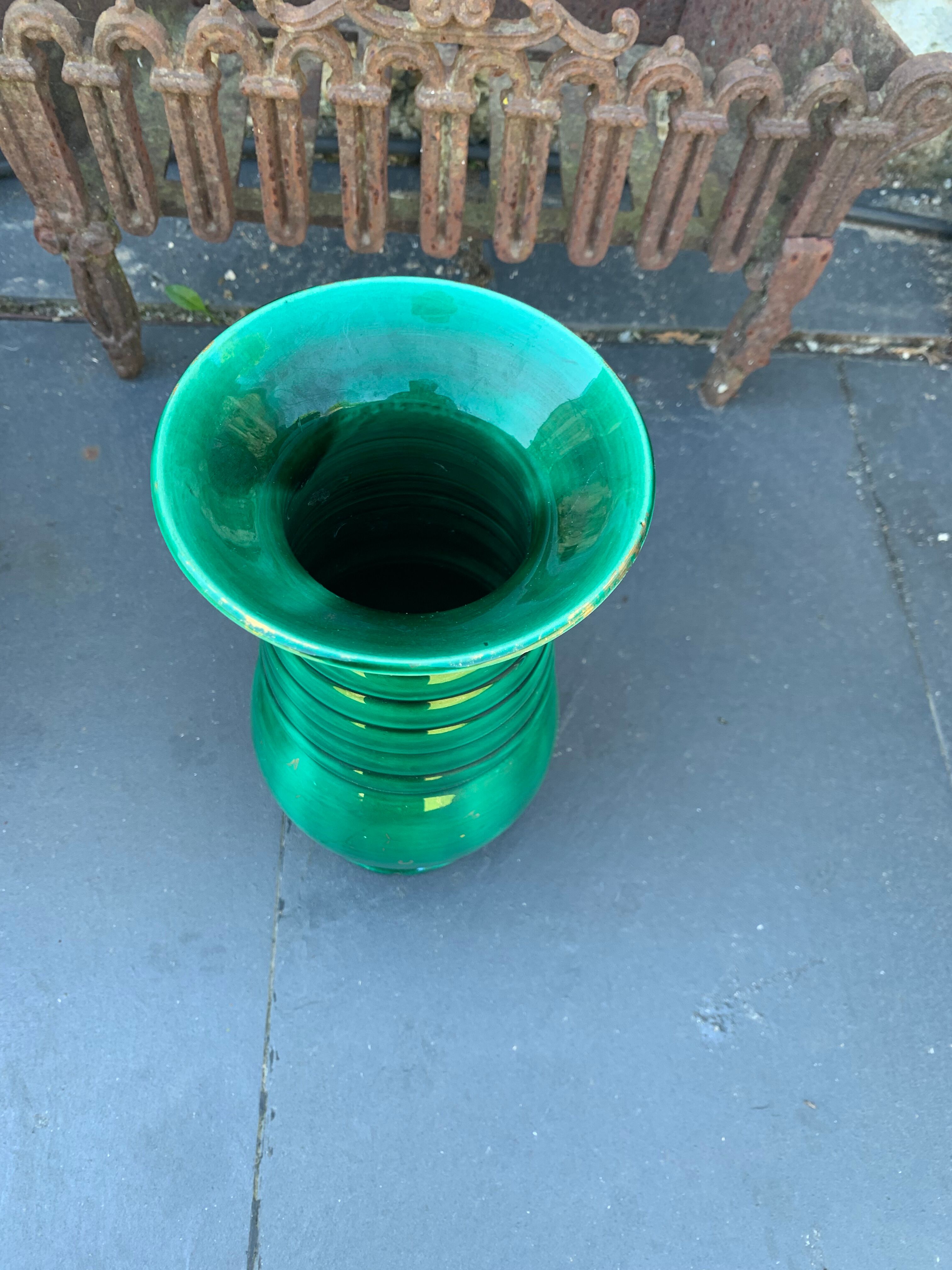 Ceramic vase enamelled green slurry style vallauris vintage 1950