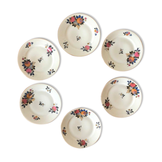 Lot de 6 assiettes à dessert en porcelaine, motif à lampions et liseré doré, années 20