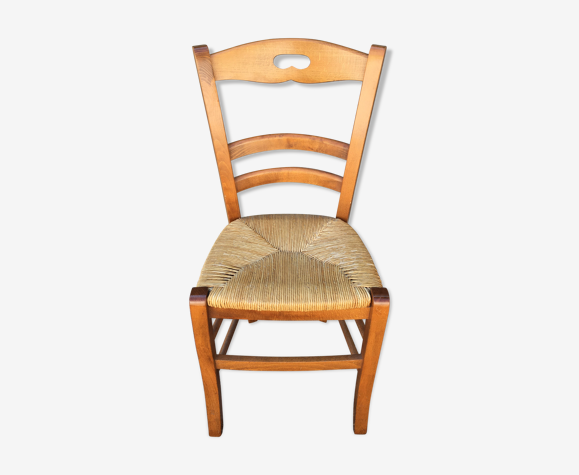 Chaise en bois massif et assise paille | Selency
