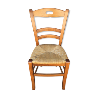 Solid wooden chair and straw seat