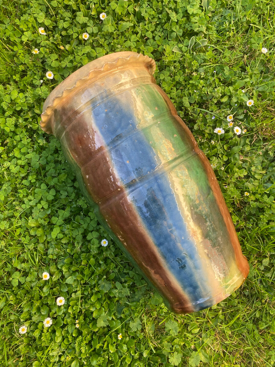 Large ancient glazed terracotta vase from southern France.