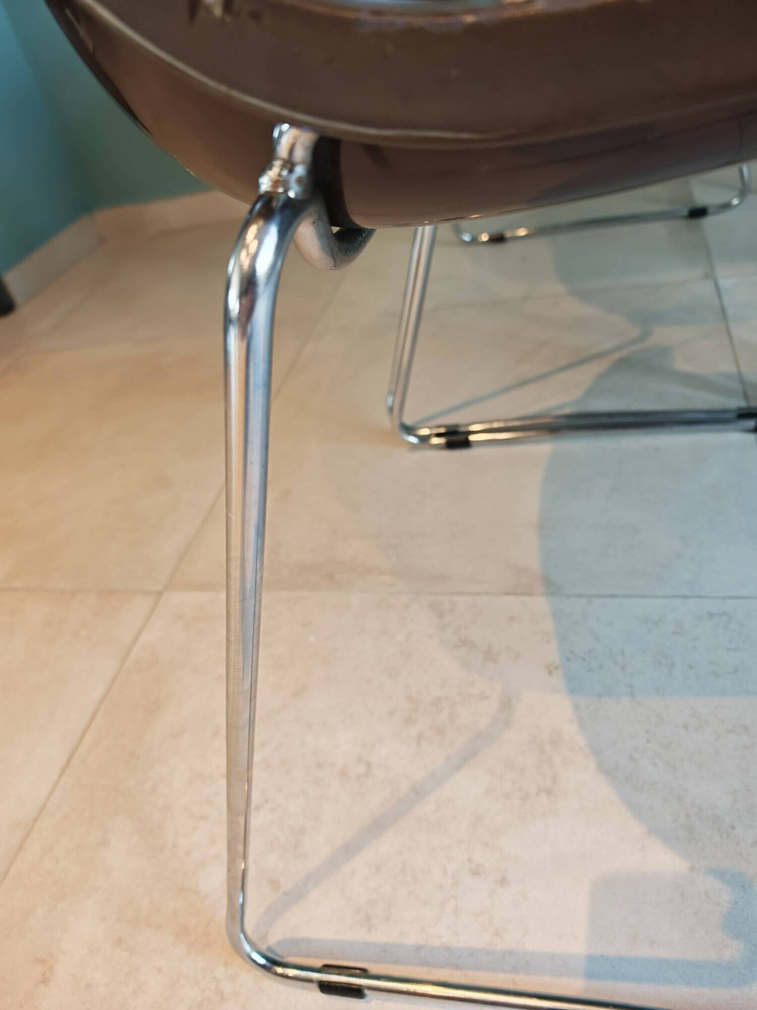 4 Vintage Space Age Chocolate Brown & Chrome Chairs 1970