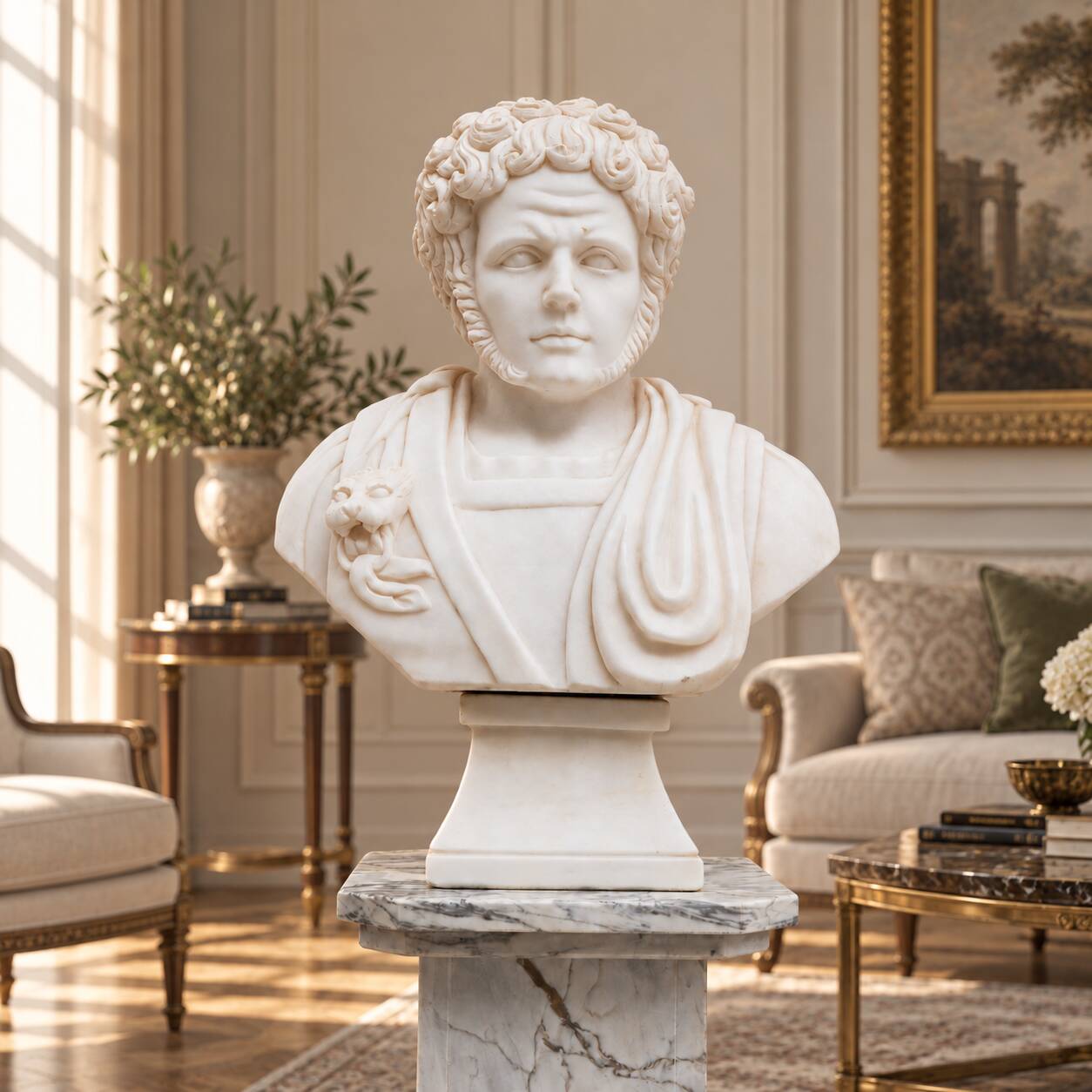 Buste en marbre blanc d'un empereur romain, XXe siècle