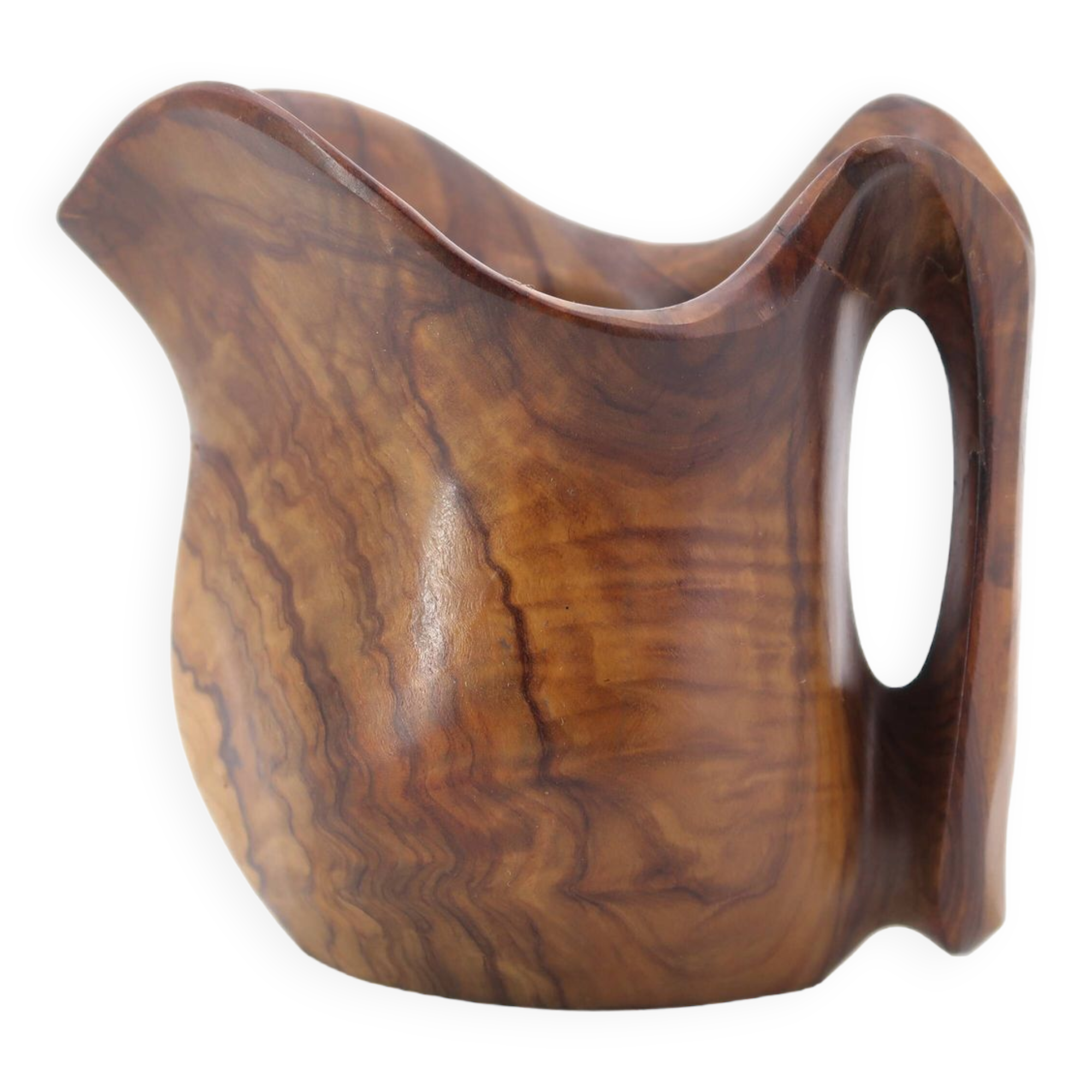 Decorative wooden pitcher signed Falcon Spain, 60s