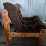 Scandinavian pine and velvet armchair