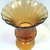 Vase glass glass yellow cut vintage streak