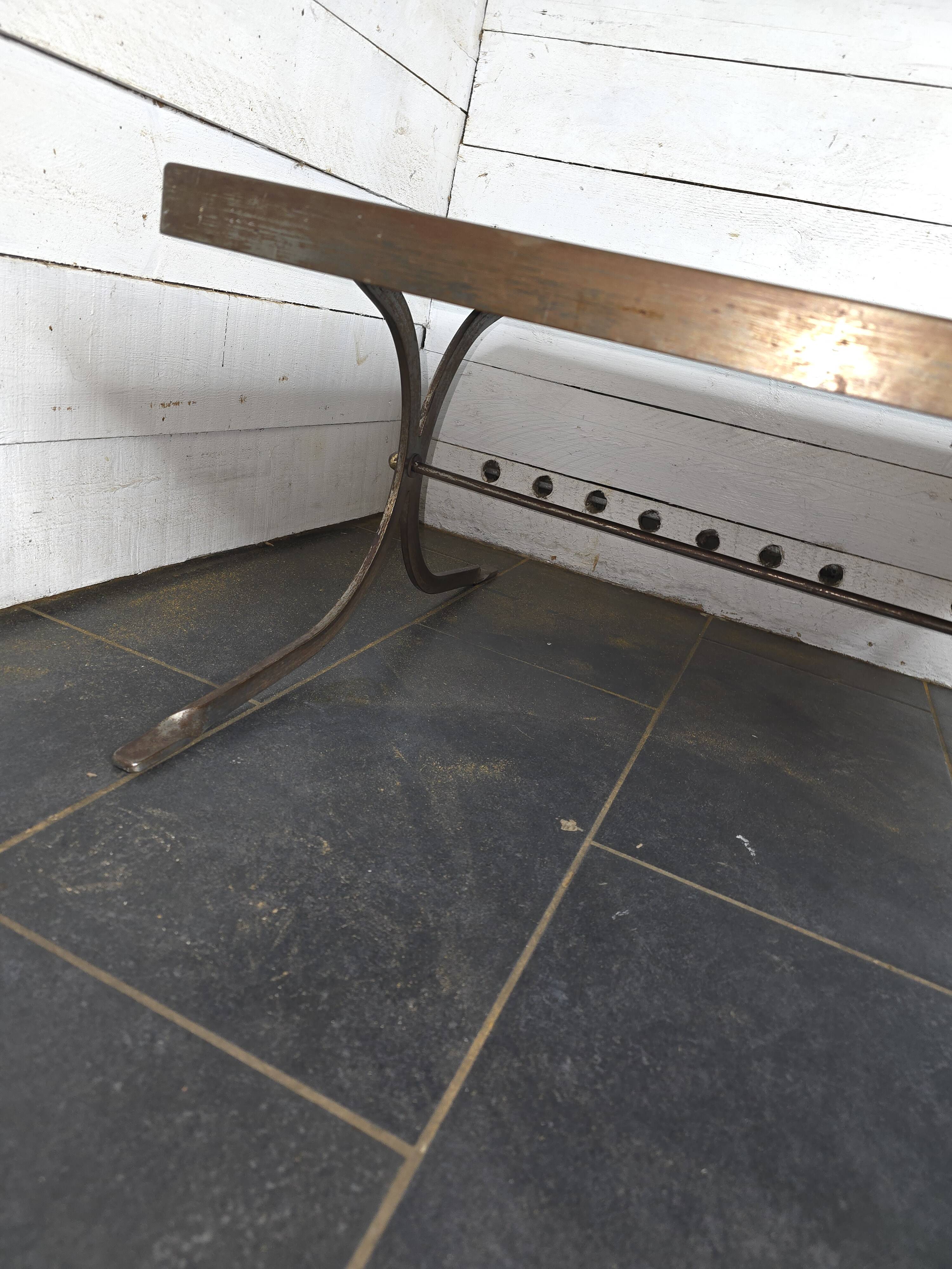 Vintage steel and leather coffee table