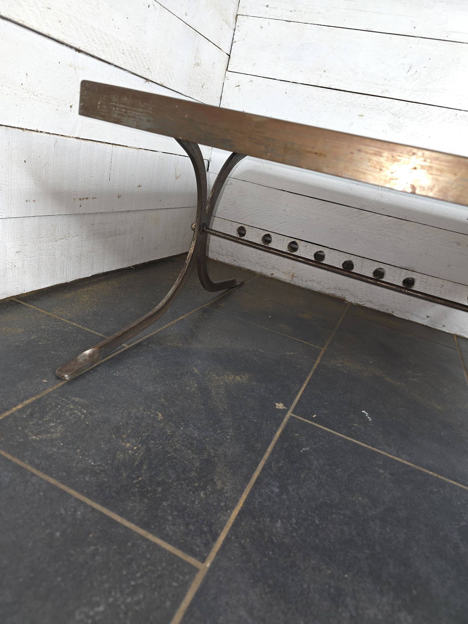 Vintage steel and leather coffee table