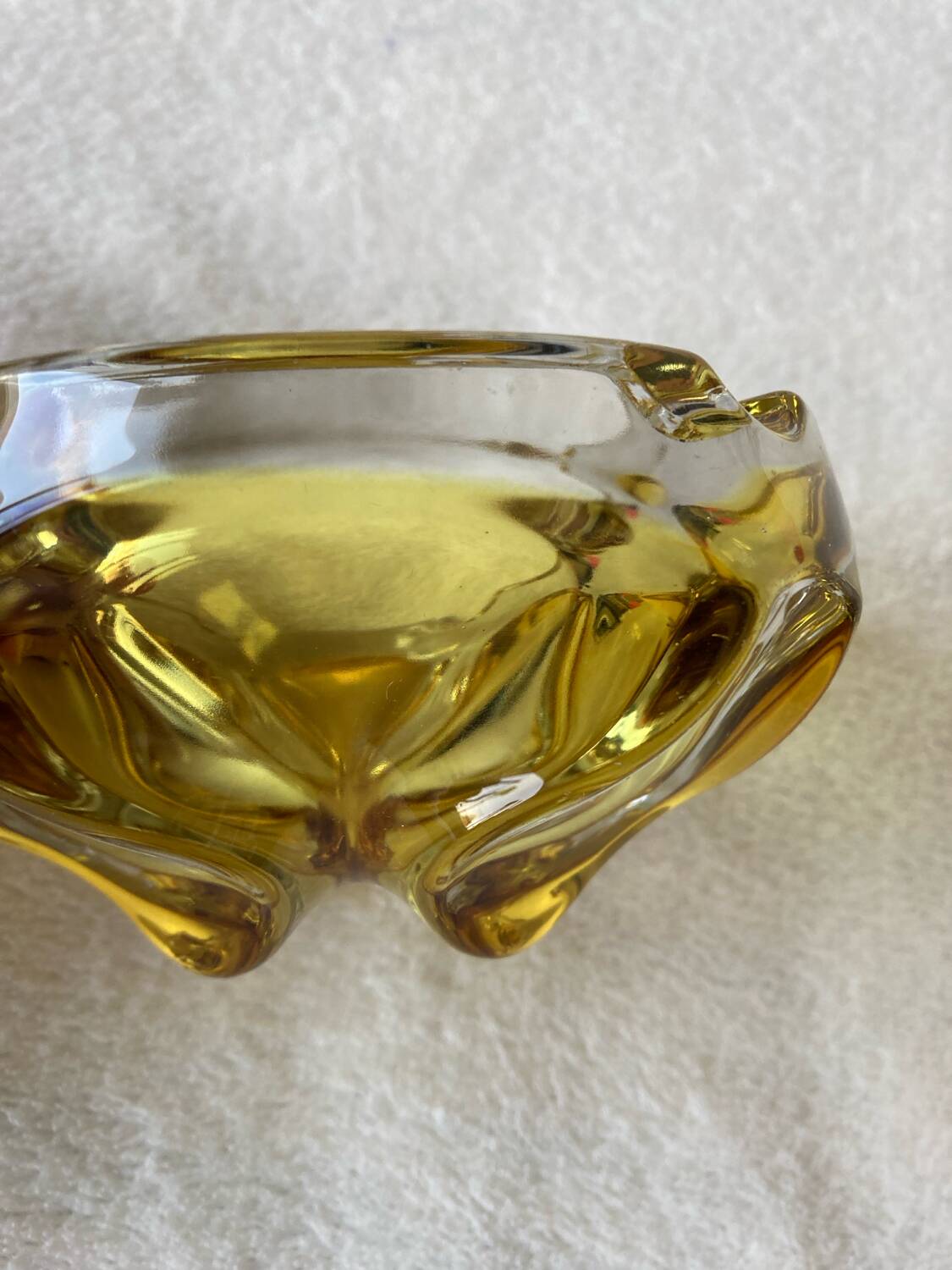 Vintage two-tone yellow glass ashtray