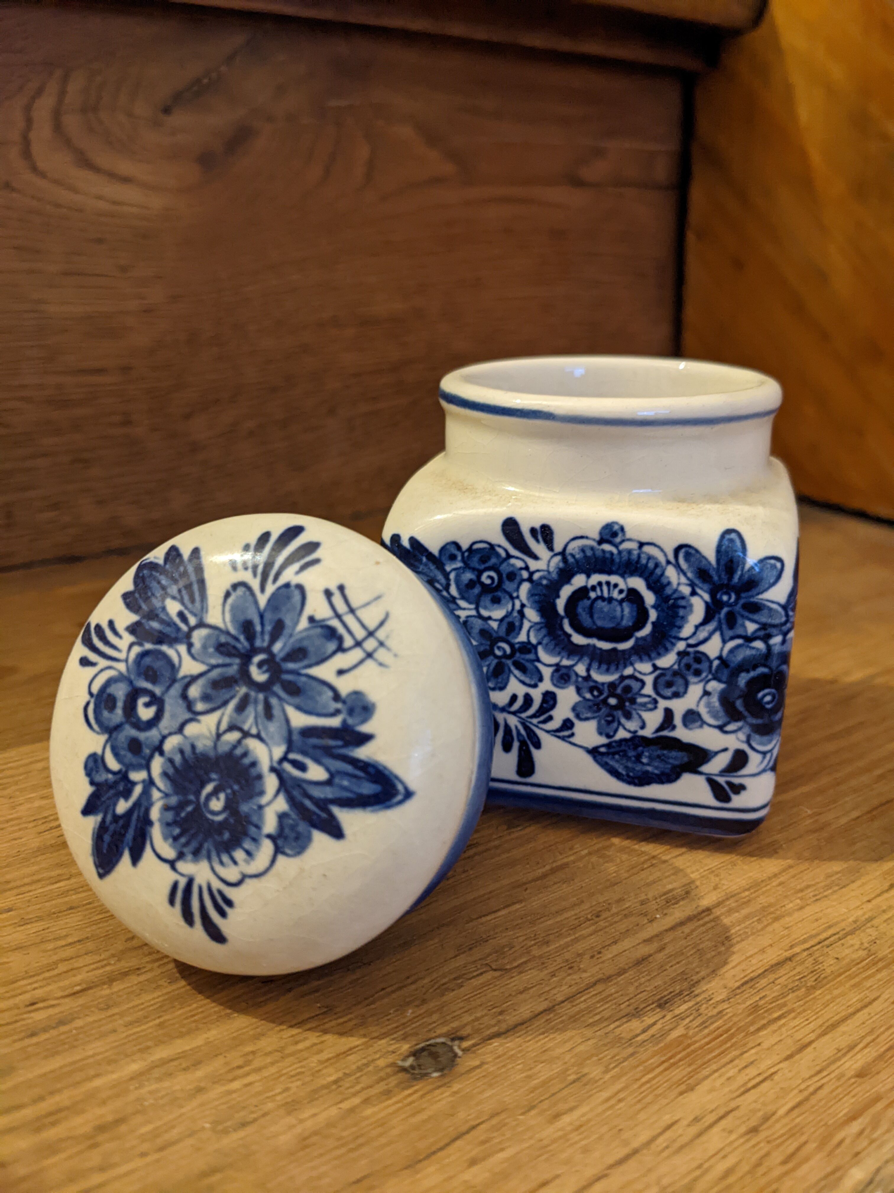 Blue apothecary pot hand-painted porcelain