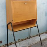 Vintage light oak secretary desk with metal base