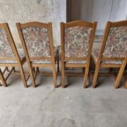 6 chaises de style en chêne massif et tissus
