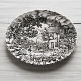 English earthenware dish, countryside scene illustration
