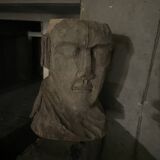 Pair of primitive carved wooden heads rustic folk art