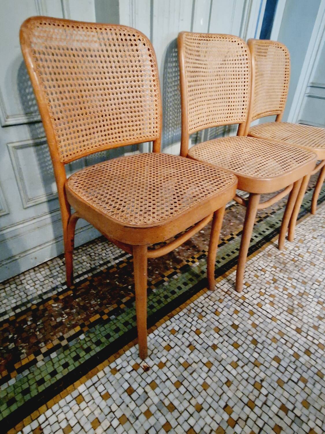 Vintage trio of Joseph Hoffman FMG thonet chairs