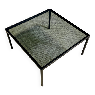 Table basse plateau verre pieds acier noir 70x70cm Pays-Bas Années 70