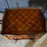Pair of bedside tables Louis XV style marquetry with shamrocks and XXth bronze