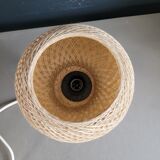 60's table lamp with tulip base and stretched wire shade.