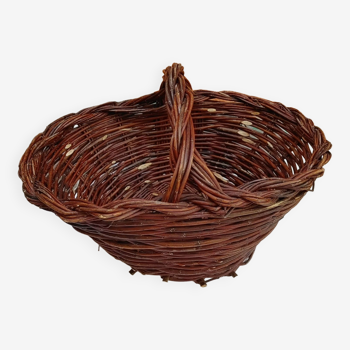 Rare Old handcrafted basket made of cherry branches - peasant folk art