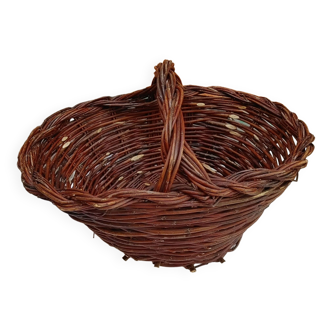 Rare Old handcrafted basket made of cherry branches - peasant folk art