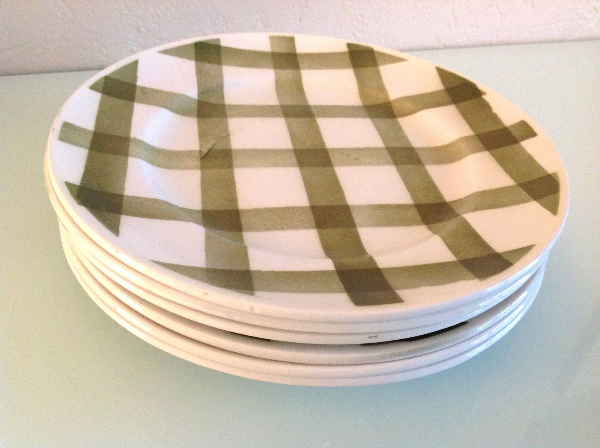 Set of six Moulin des Loups dessert plates, Nappe green model/ 50s-60s