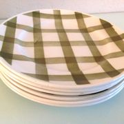 Set of six Moulin des Loups dessert plates, Nappe green model/ 50s-60s