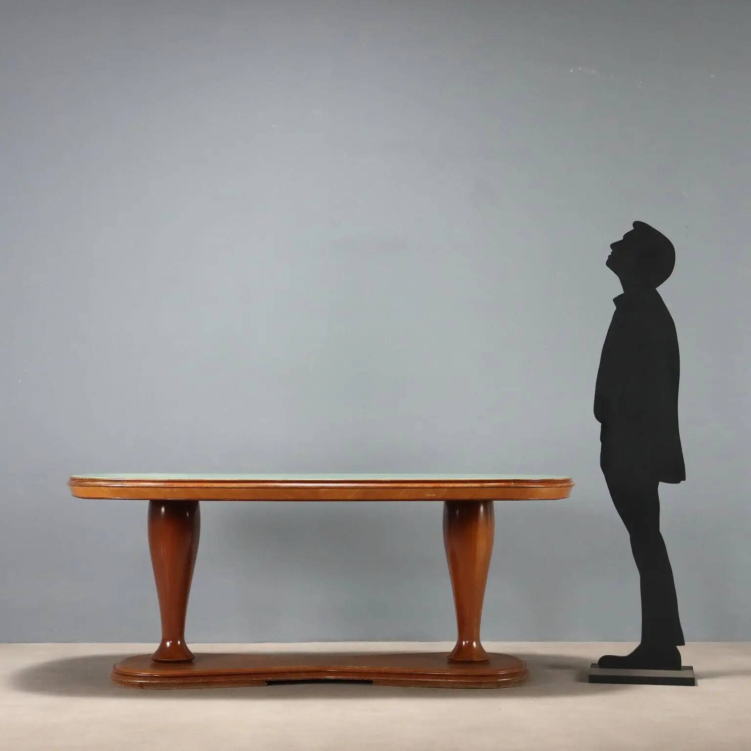 Vintage table in solid beech and glass, design, Italy, 1950s