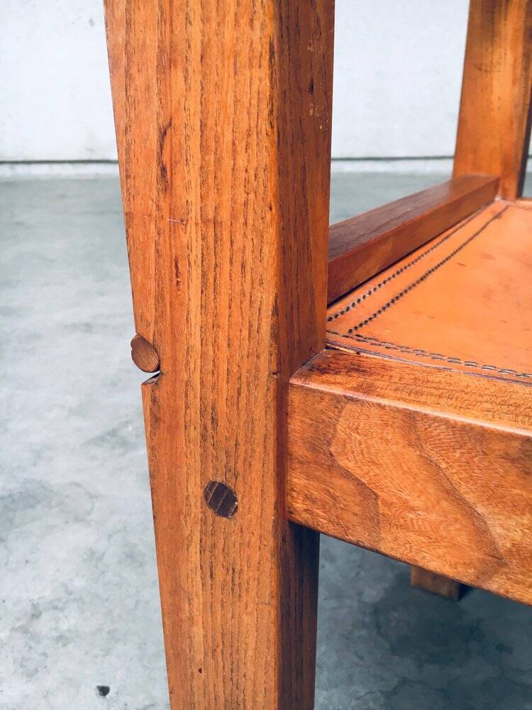 Elm and Cognac Leather Dining Room Chairs Set in the style of Pierre Chapo, Italy, 1960s, Set of 4