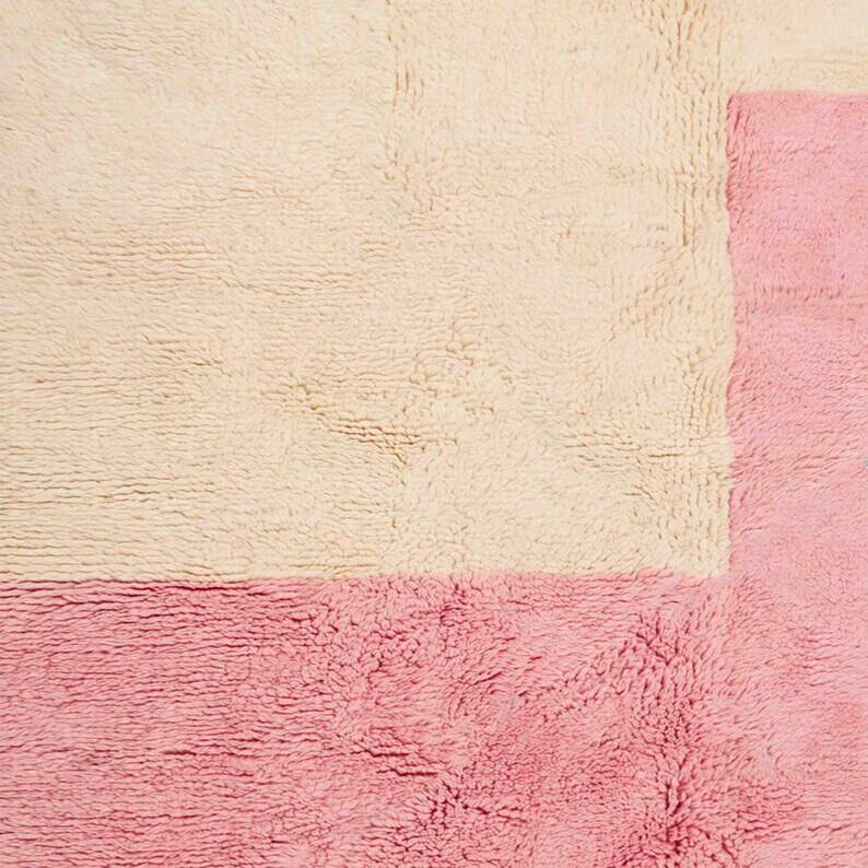 Tapis blanche rose en laine fait main traditionnelle 250cmx150cm