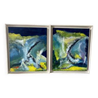 Paire de tableaux abstraits