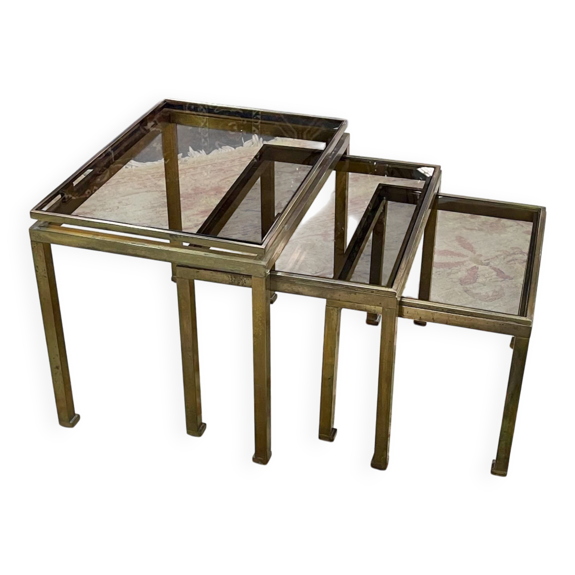 Set of 3 brass nesting tables by Guy Lefevre for Maison Jansen