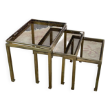 Set of 3 brass nesting tables by Guy Lefevre for Maison Jansen
