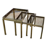 Suite de 3 tables gigognes en laiton par Guy Lefevre pour la Maison Jansen