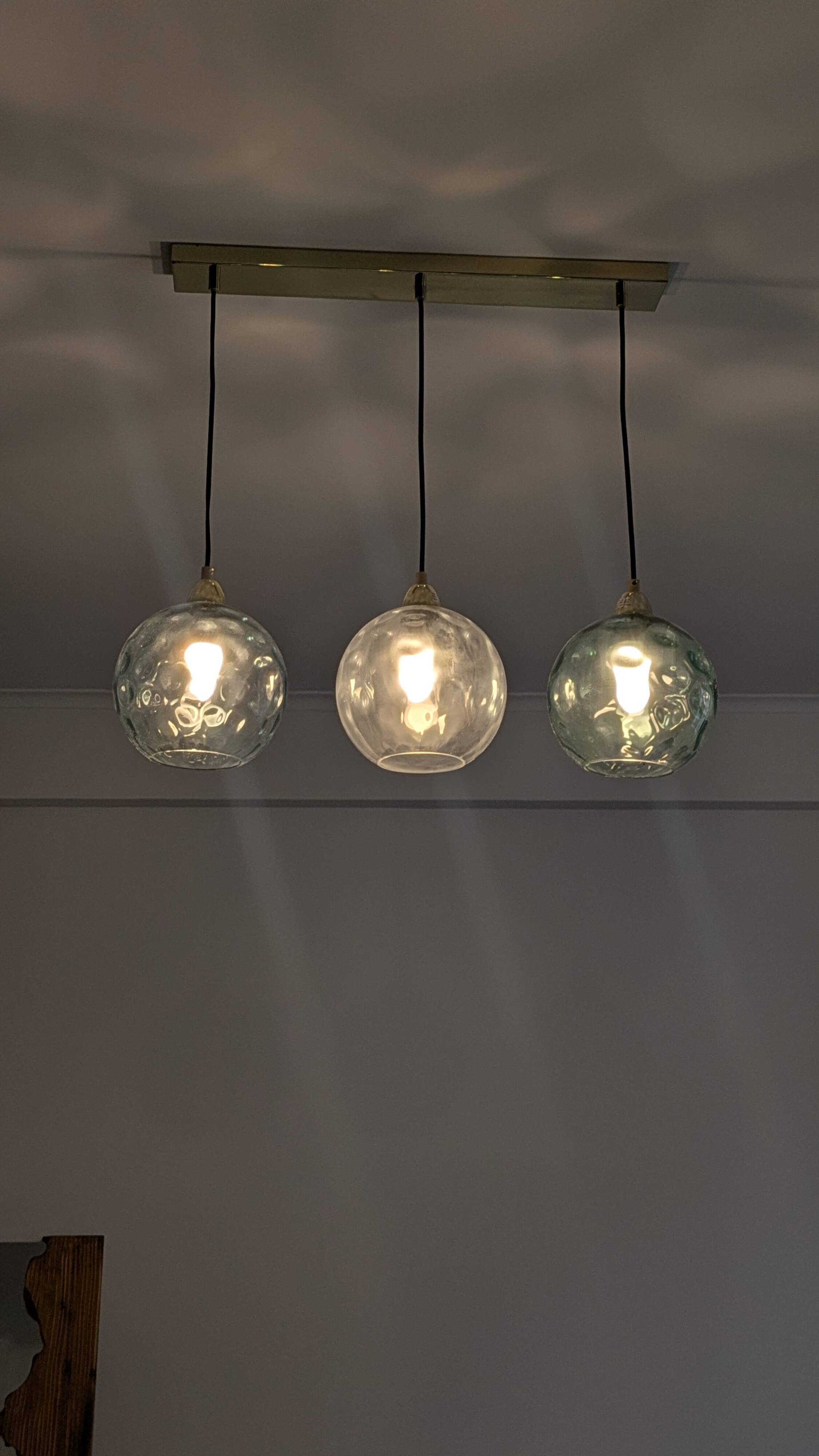 Made globe pendant lamp 3 lights – brass & green glass