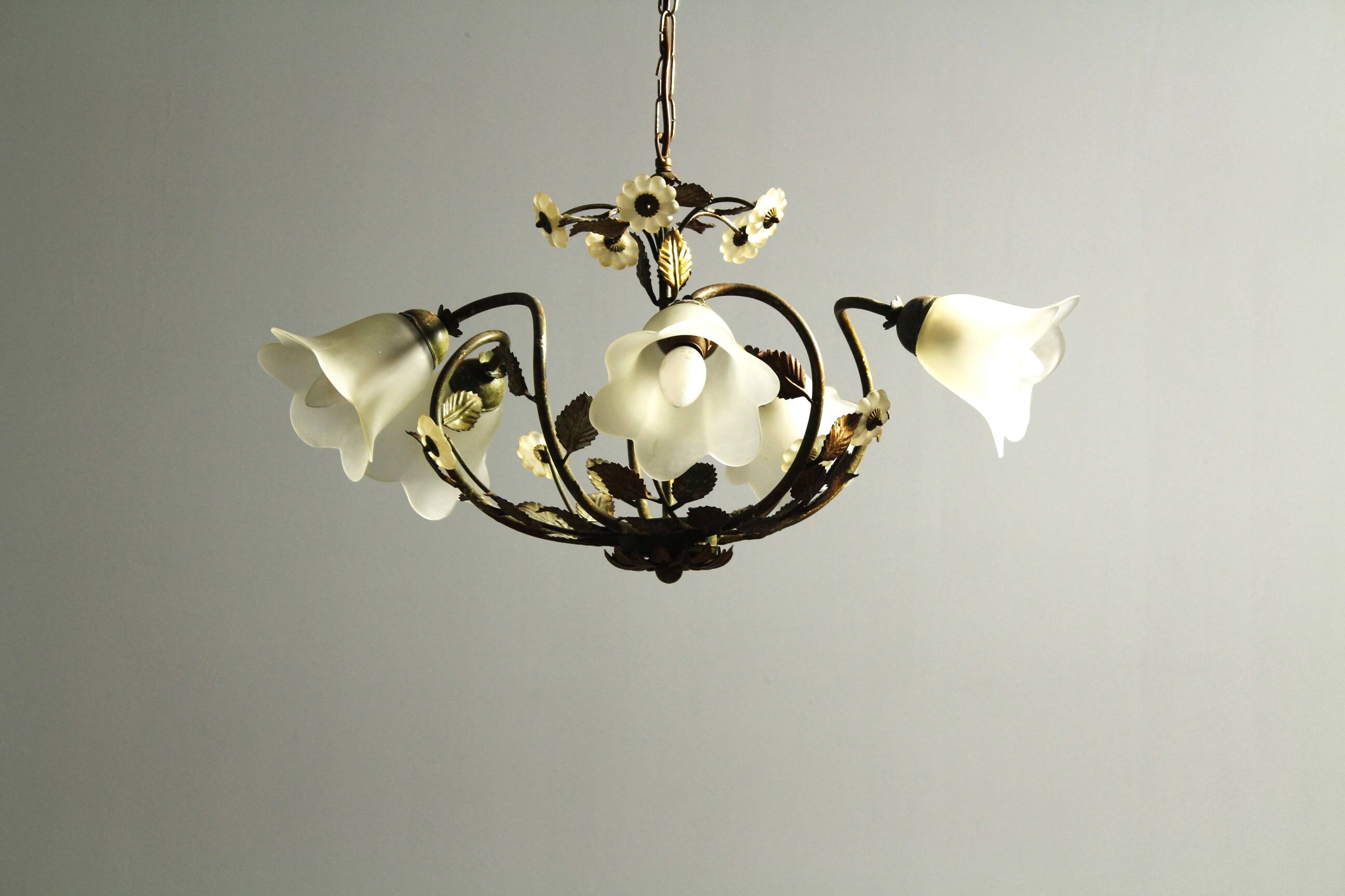 Vintage Floral Pendant Light from W.Müller-München 1980s