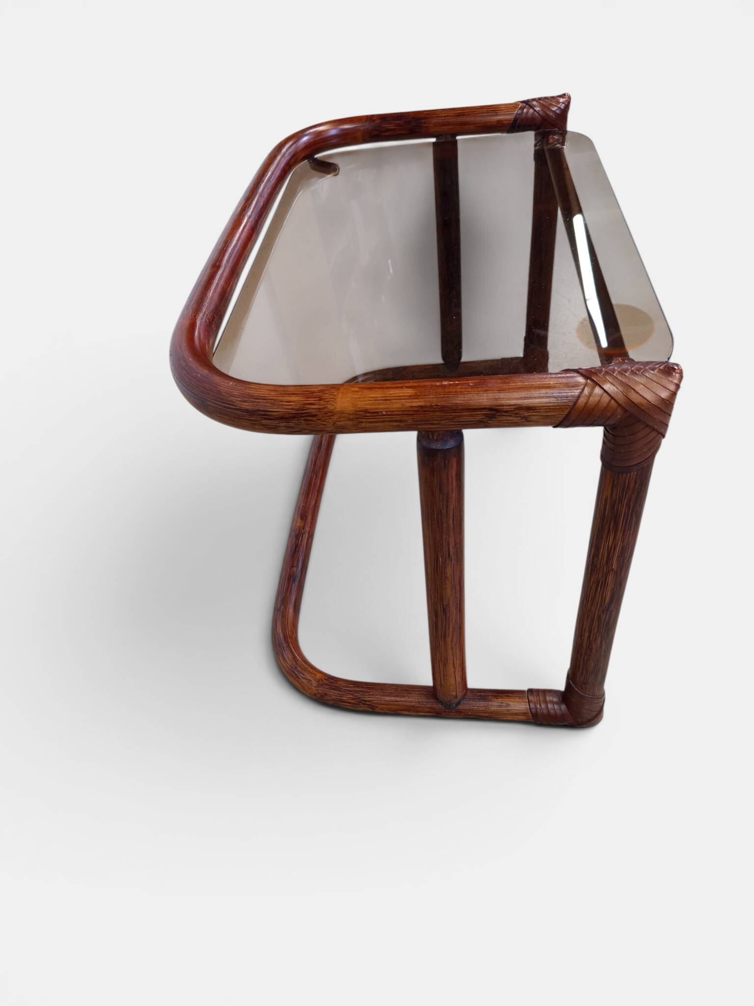 Vintage nesting tables in rattan and smoked glass by Flecht-Atelier Schütz.