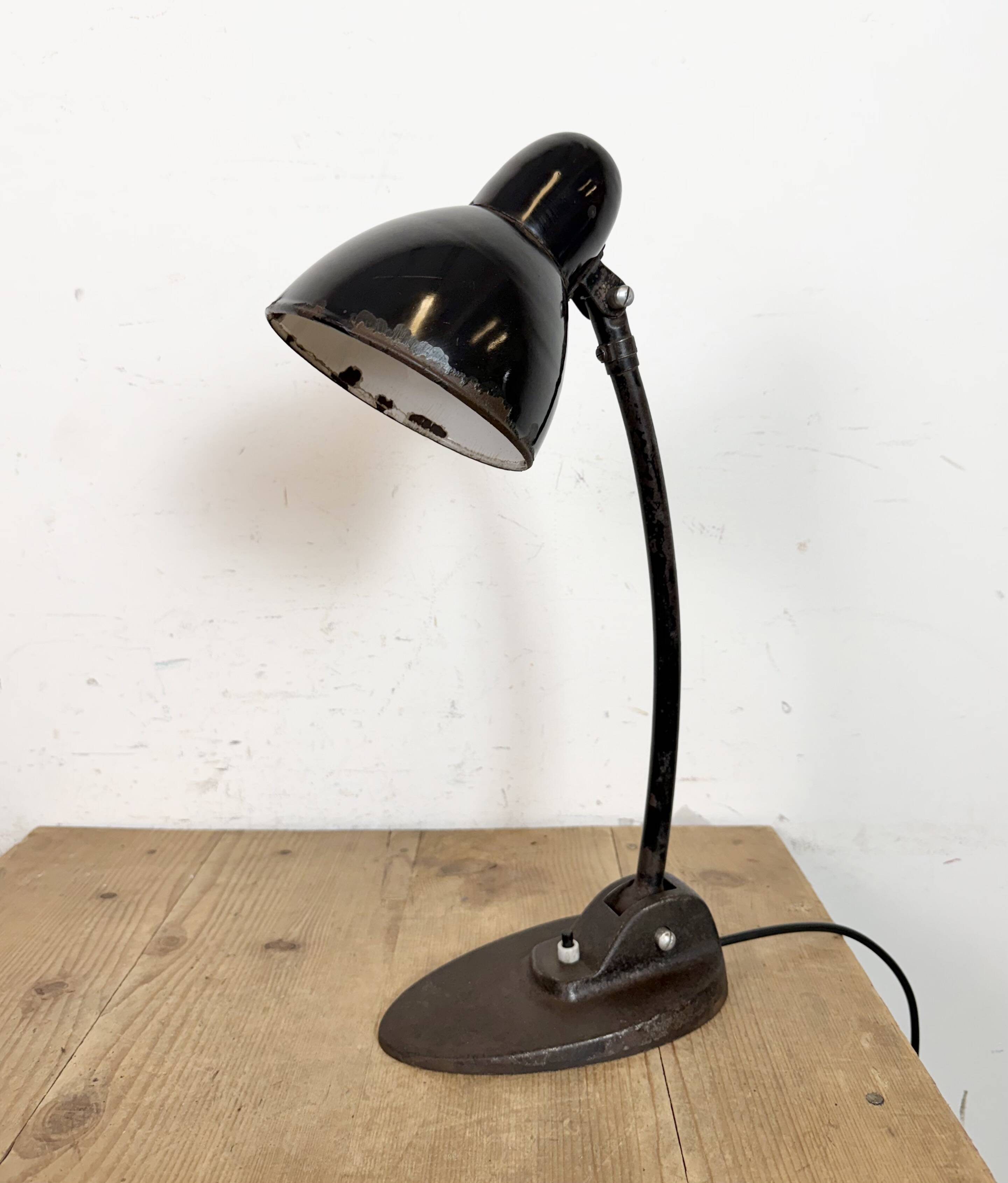 Industrial Black Enamel Bauhaus Desk Lamp, 1930s