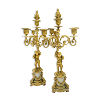 Pair of gilded bronze candelabras