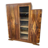 Mid-century art-deco library display case vintage 1950 burl walnut