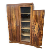 Vitrine bibliothèque art-déco mid-century vintage 1950 ronce de noyer