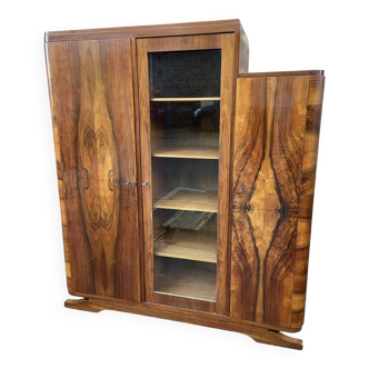 Mid-century art-deco library display case vintage 1950 burl walnut