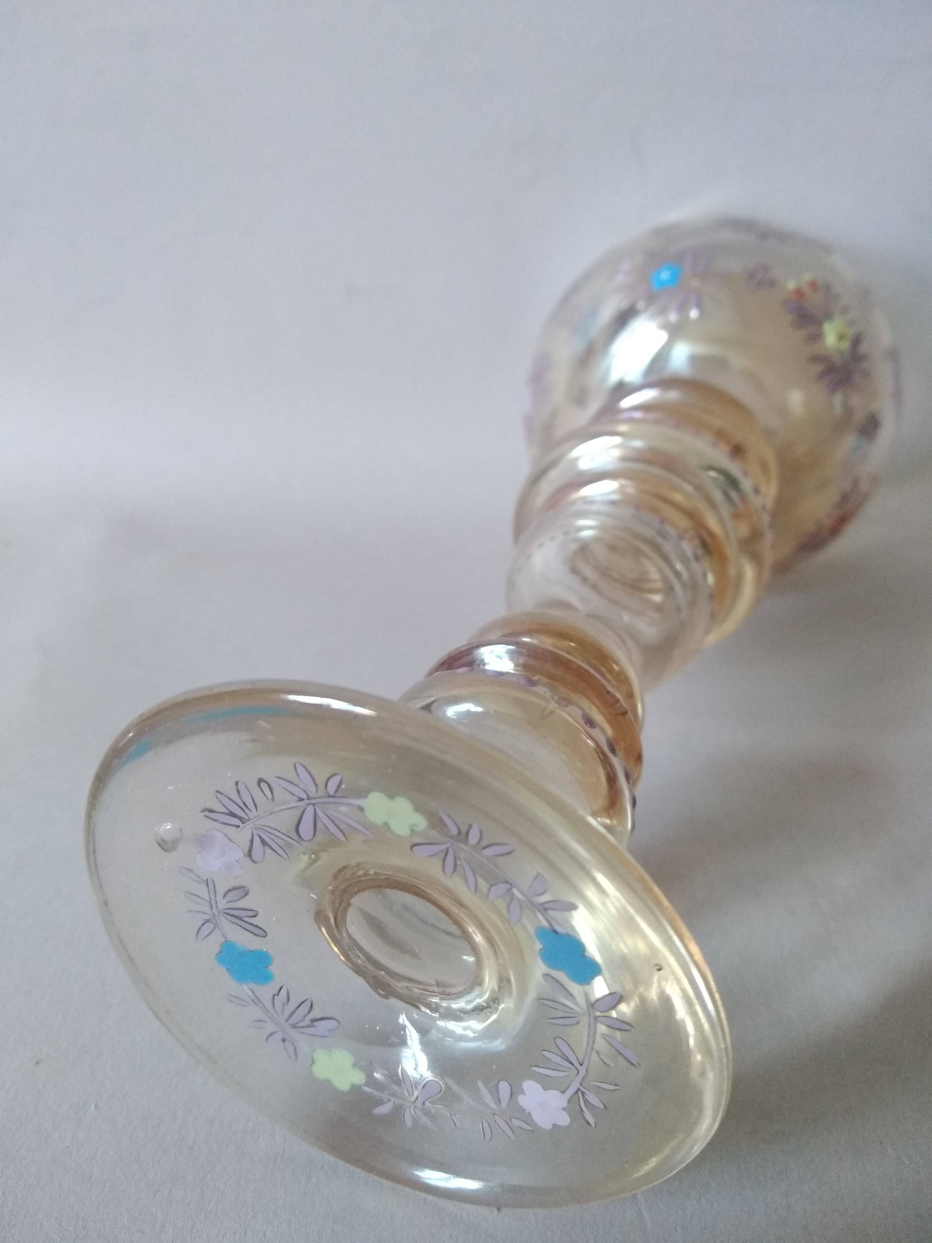 Roemer wine glass in blown enamelled glass, 19th century