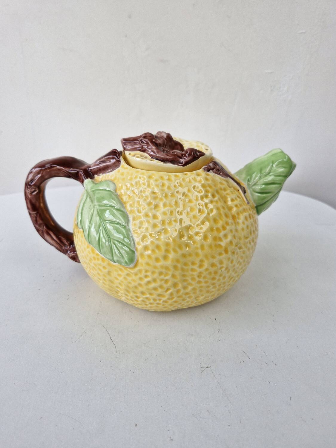 Vintage Ceramic Tisaniere Teapot Barbotine Lemon
