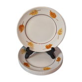 5 Vintage dessert plates Moulin des Loups décor autumn leaves