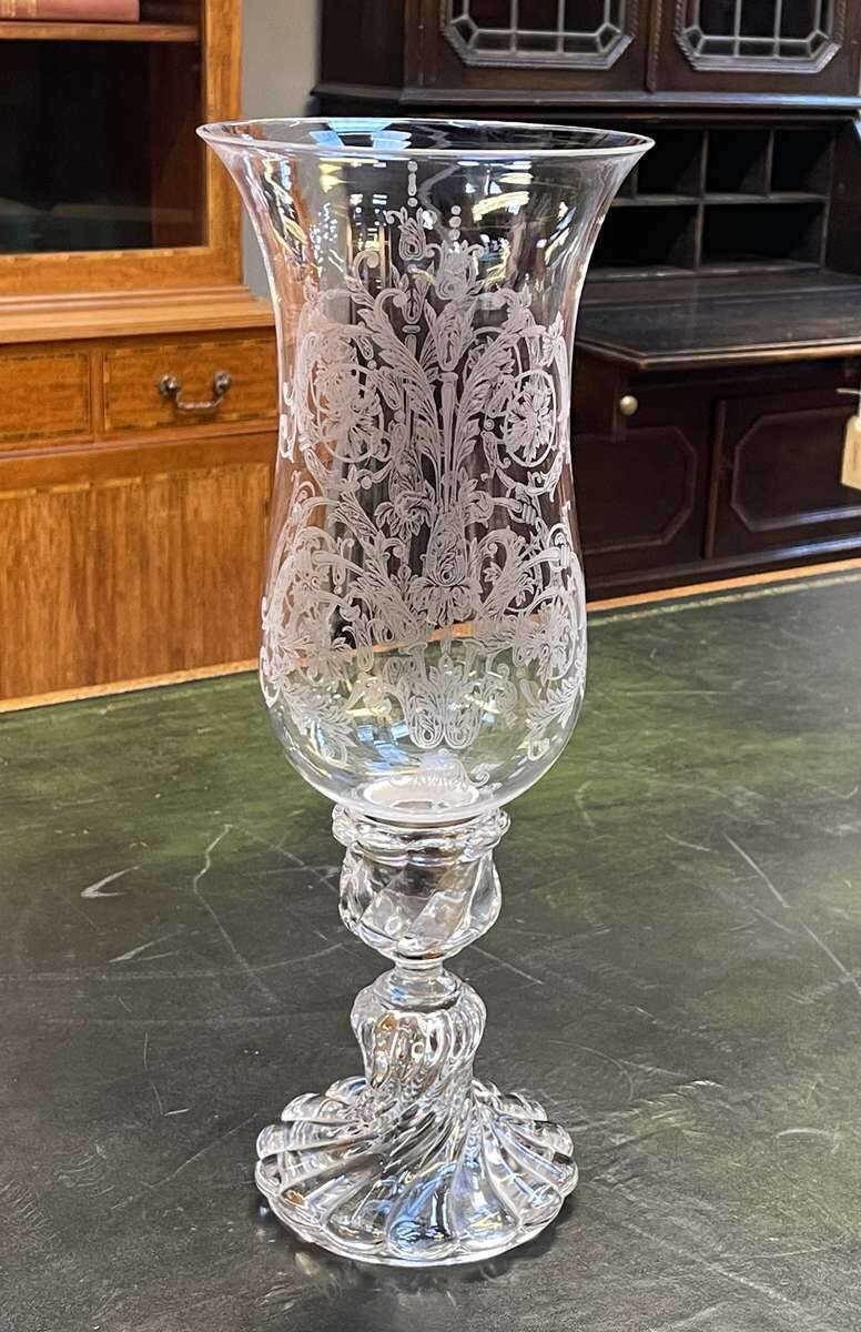 Baccarat crystal lantern with engraved foliage decoration.