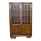 Vintage wooden display cabinet with textured glass.