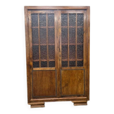 Vitrine en bois vintage avec verre texturé